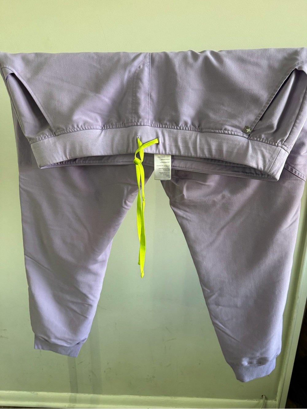 Figs Lavender Jogger Pants with Neon Yellow Drawstring